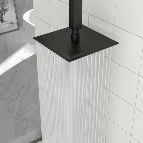 dokea 8 Black Square Rainfall Shower Head - Wall/Ceiling Mount - 304 Stainless Steel