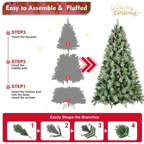 dokea 8FT Realistic Christmas Tree with 102 Pine Cones  Hinged Design