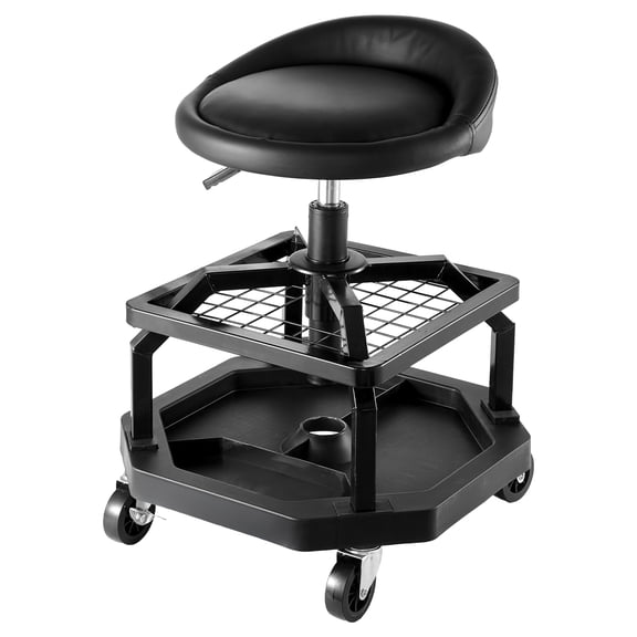 dokea Adjustable Height Rolling Shop Stool - 300 lbs, 2 Trays, 360 Caster Wheel