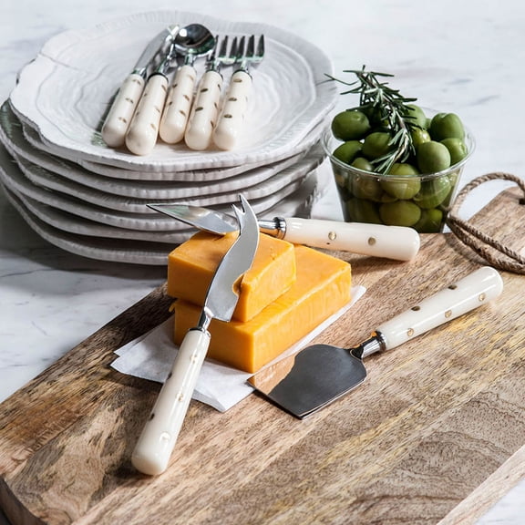 dokea Alice Collection 3 Piece Cheese Server Set Resin Handles Steel Finish