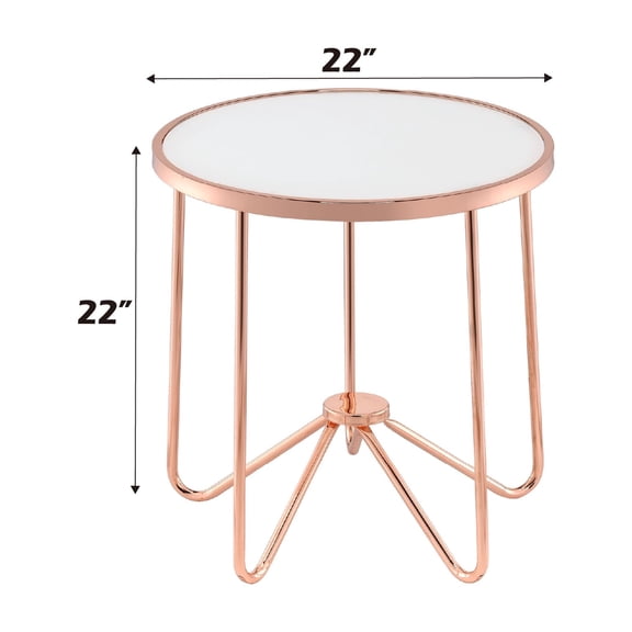 dokea Alivia Frosted Glass & Rose Gold End Table - Round, 5mm Glass Top 40lb Capacity