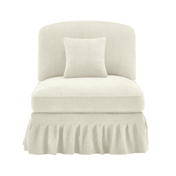 dokea Armless Sofa Beige White Chenille 1 Pillow