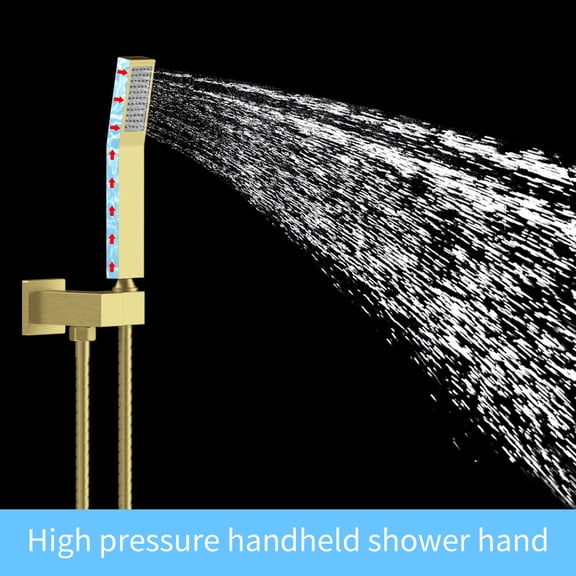 dokea Brushed Gold Wall Mounted Shower System with 12 Rainfall Shower Head & Handheld Faucet