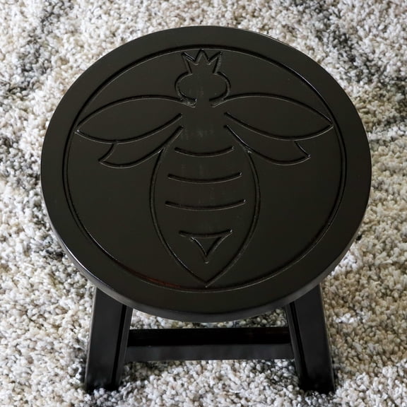 dokea Carved Wooden Step Stool - Queen Bee Espresso Finish - Decorative Accent Stool