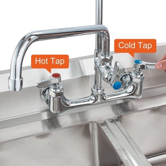 dokea Commercial Faucet with Pre-Rinse Sprayer, 25 Wall Mount Kitchen Faucet, Brass