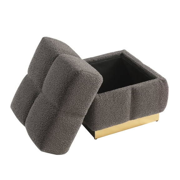 dokea Contemporary Square Storage Stool, Gray, Biscuit Tufting, 18.5"H