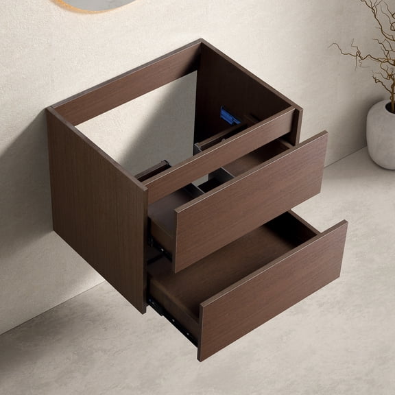 dokea Dark Brown Wall Mounted Bathroom Vanity with Drawer  Easy Assembly