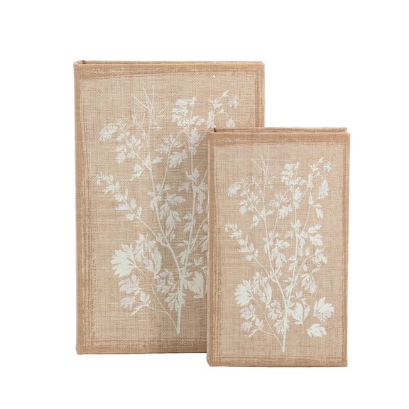 dokea Decorative Book Boxes Set of 2, Floral Motif, L: 7x3x10.5", S: 5x2x8.5"