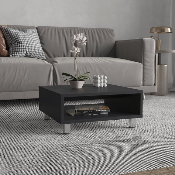 dokea Eclipse 10" Low Square Coffee Table - Black Open Storage - Coffee Tables