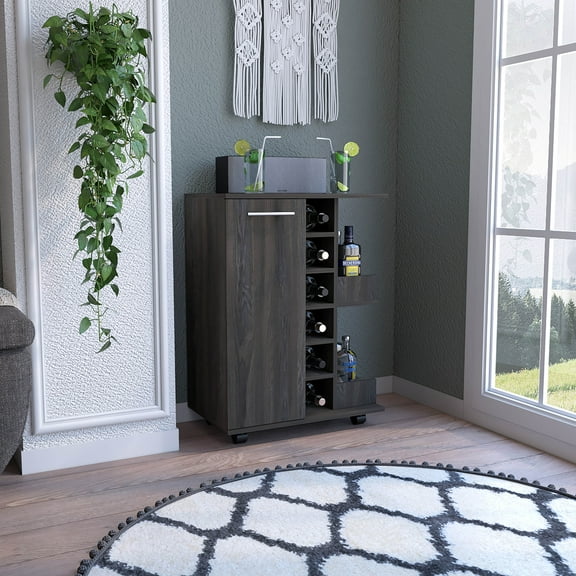 dokea Espresso Bar Cart - 2 Shelves, 6 Wine Racks, Kitchen Wine Rack Cabinet