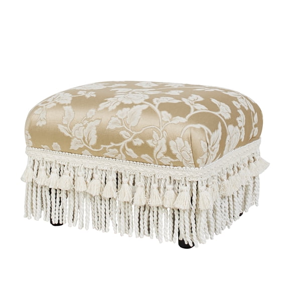 dokea Fiona Accent Footstool Ottoman, Champagne Beige Floral Jacquard