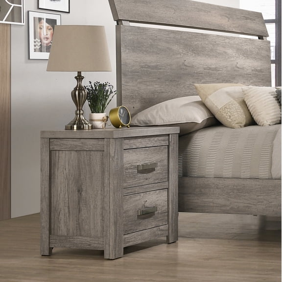 dokea Floren Contemporary Weathered Wood 2-Drawer Nightstand, Gray
