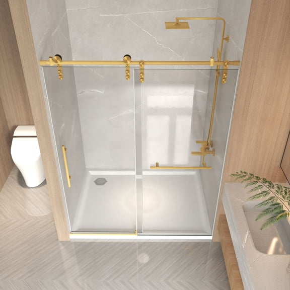 dokea Frameless Sliding Shower Door - 50-54 x 76 - Brushed Gold Stainless Steel