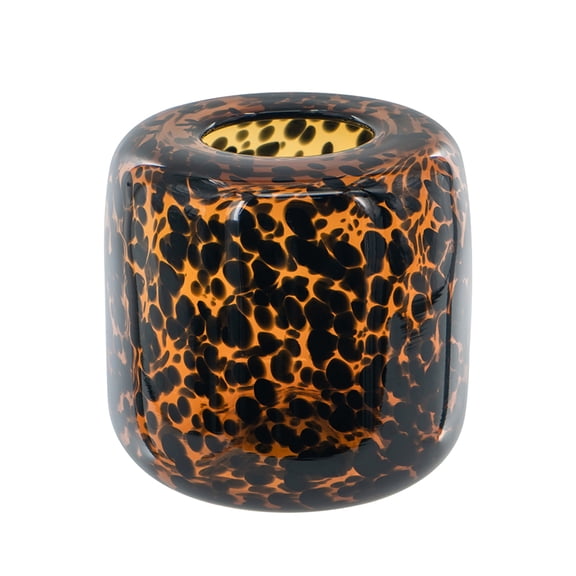 dokea Glass Cheetah Vase Short 7.9 Amber & Brown Handmade Decor
