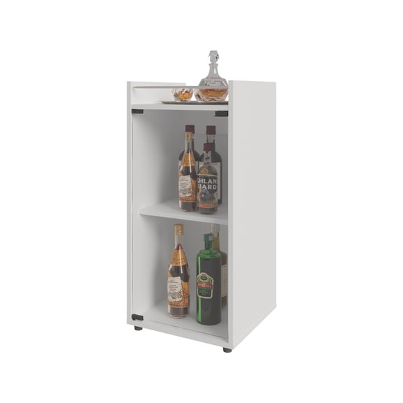 dokea Glass Door Bar Cabinet with Shelves, White, 32 H x 15 W x 14.8 D