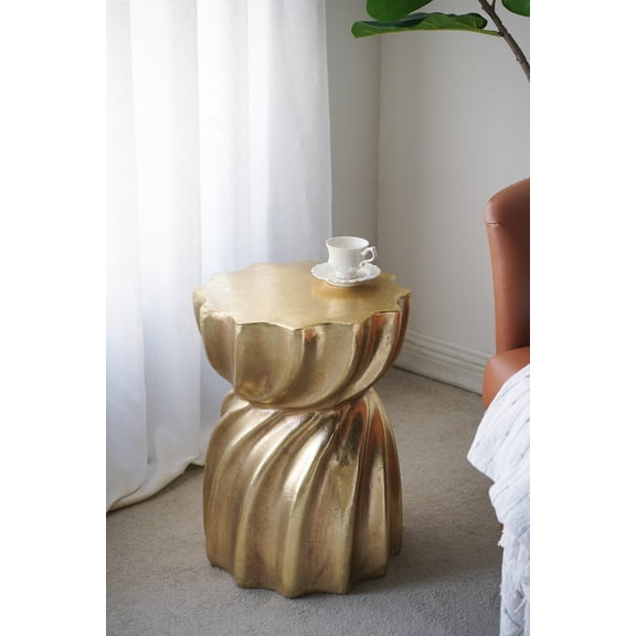dokea Gold Magnesium Accent Stool - 14x14x18.7" Swirl Design Side Table - End Tables