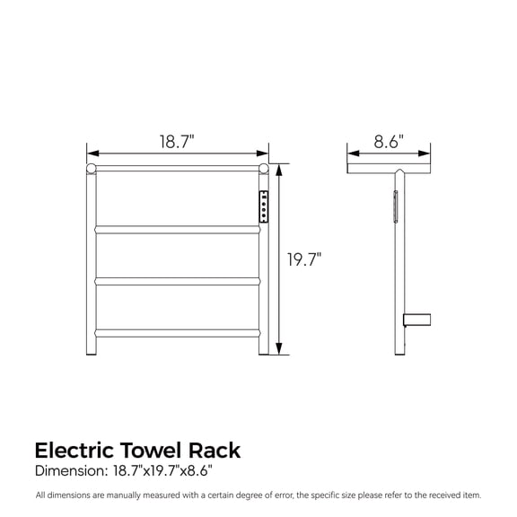 dokea 3-Bar Stainless Steel Heated Towel Rack - Wall Mounted with Touch Screen Timer & Top Shelf