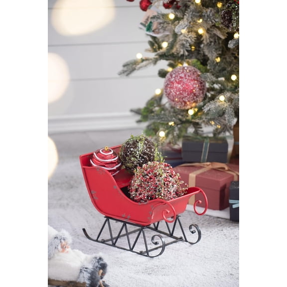 dokea Iron Red/Black Santa Sleigh - 14.5"H Small Holiday Tabletop Decoration