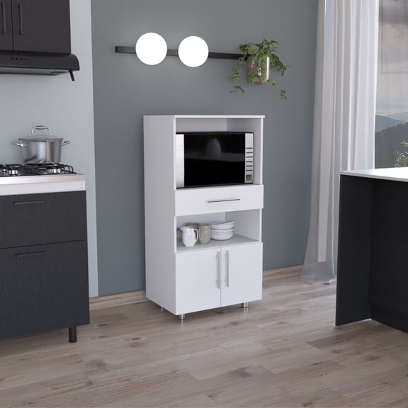 dokea Kitchen Pantry, 48" H, 2 Shelves, White, 4 Legs Storage Cabinet