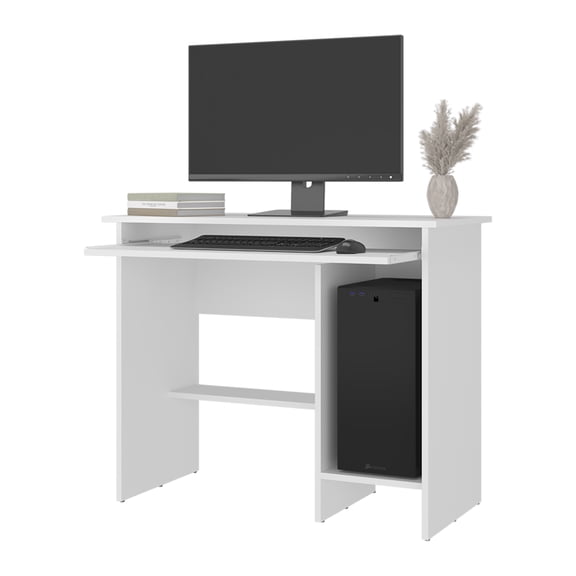 dokea Koyuk Computer Desk - White with Sliding Keyboard Tray & Storage