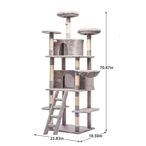 dokea Large Cat Tree - 70.87in, 2 Condos, Sisal Scratching & Hammock