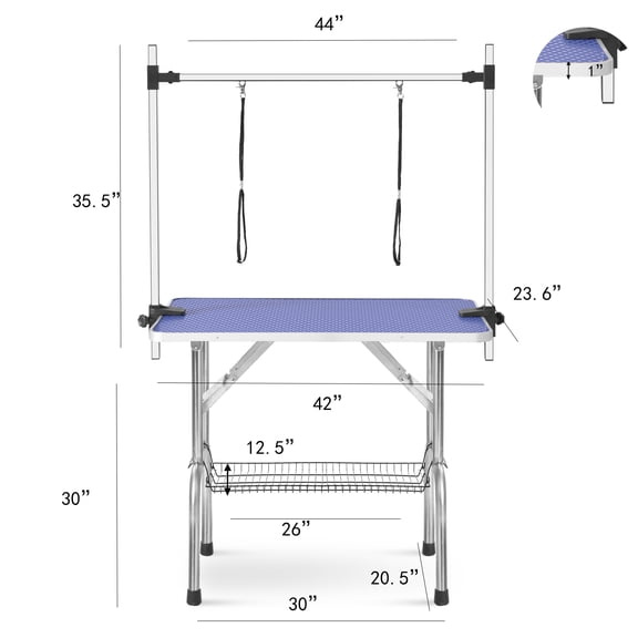 dokea Large Pet Grooming Table - 42'' Blue Dog Cat Grooming Station with Adjustable Arm