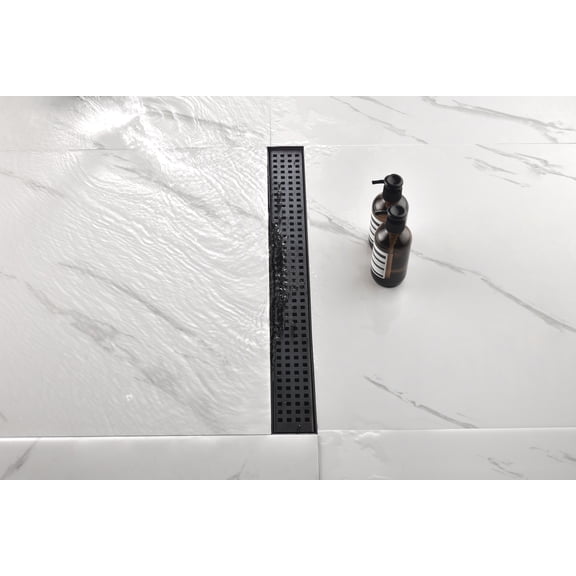dokea Linear Shower Drain - 304 Stainless Steel - Quadrato Grate - Hair Strainer & Leveling Feet