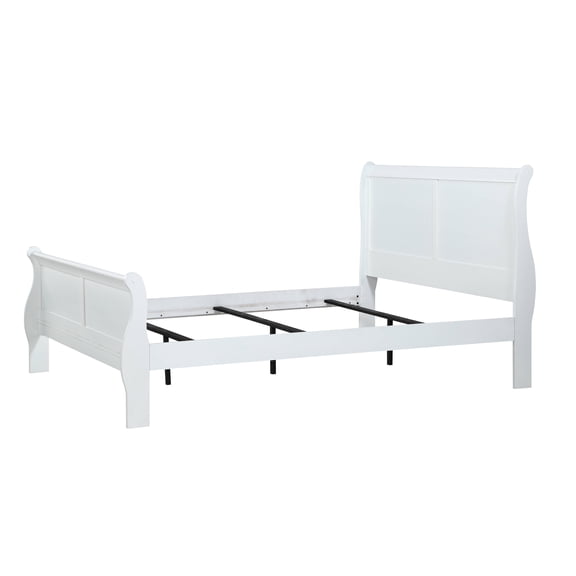 dokea Louis Phillipe White Full Size Sleigh Bed - Solid Wood Headboard 56.3"