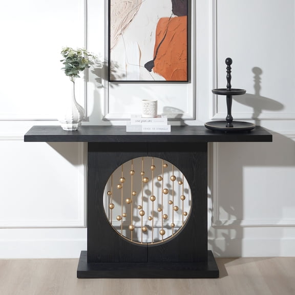 dokea Modern Black Console Table with Gold Accent, 56in Sofa Table - Entryway Hallway Table - Console Tables