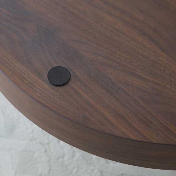 dokea Modern Round Glass Table - Walnut MDF Legs, Living Room Dining Table 36