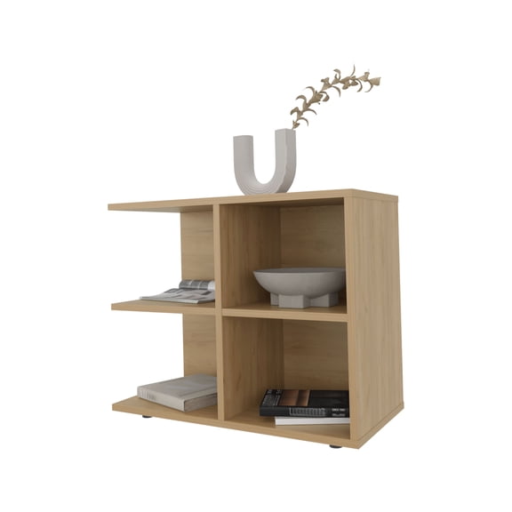 dokea Natural Oak Side Table - 4 Shelves Storage Table