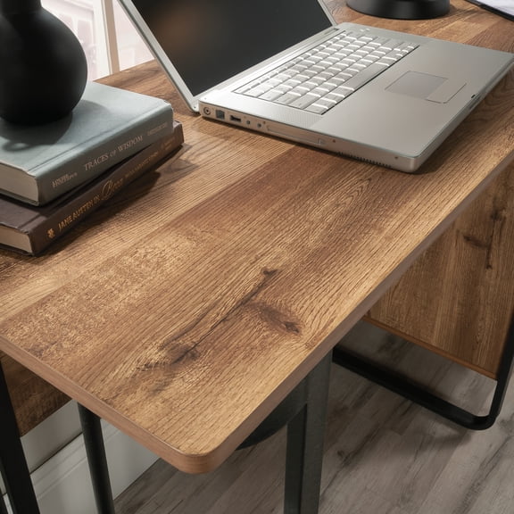 dokea Oak Finish Desk with Organized Storage Drawers