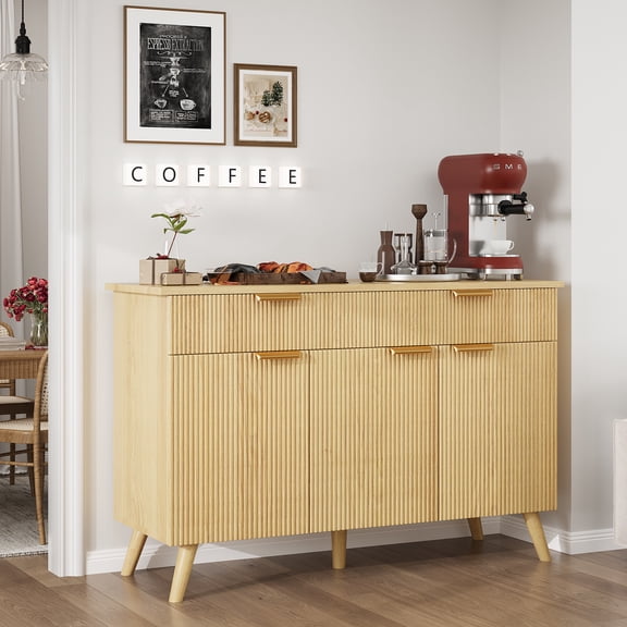 dokea Oak Kitchen Storage Cabinet with Drawers & Doors, 47.2" Sideboard Buffet - Black