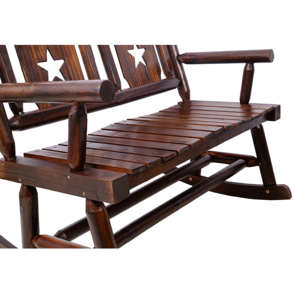 dokea Outdoor Wood Rocking Bench - Carbonized Double Rocker Chair, Rustic Brown, 2 Person Porch Rocker