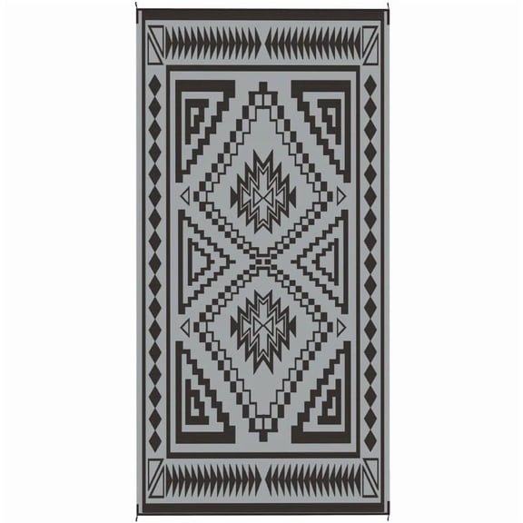 dokea Patio Rug Reversible Outdoor Waterproof Straw Rug 215.7" x 107.9" Black & Gray