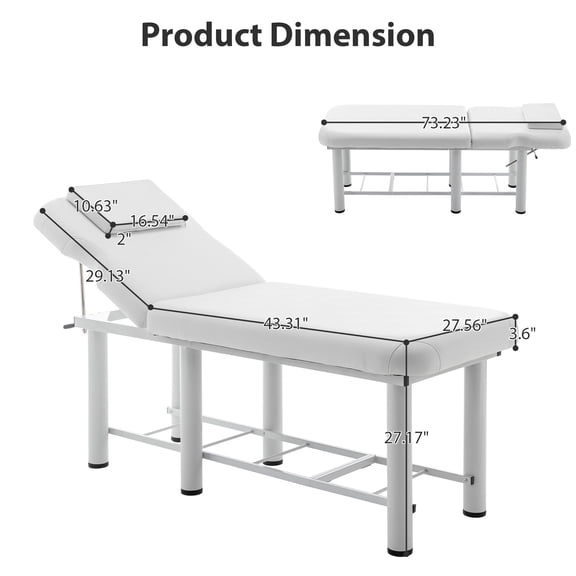 dokea Professional Massage Table, Backrest Adjustable, White Salon Bed