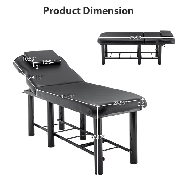 dokea Professional Massage Table - Black, Adjustable Backrest Salon Bed