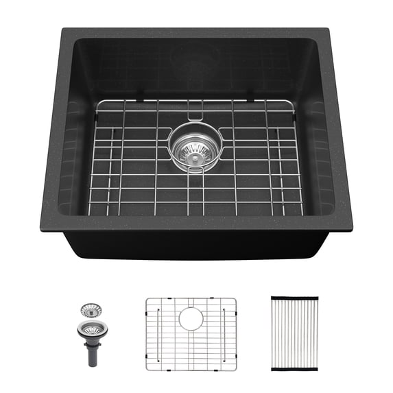 dokea Quartz Kitchen Sink - 21” x 18” Black Granite Composite Undermount Bar Sink