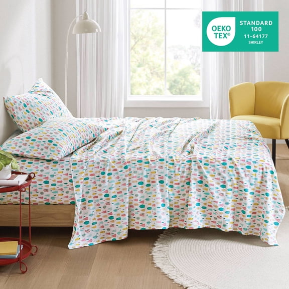 dokea Queen Cotton Sheet Set - White Holiday Trees 4 Piece Set
