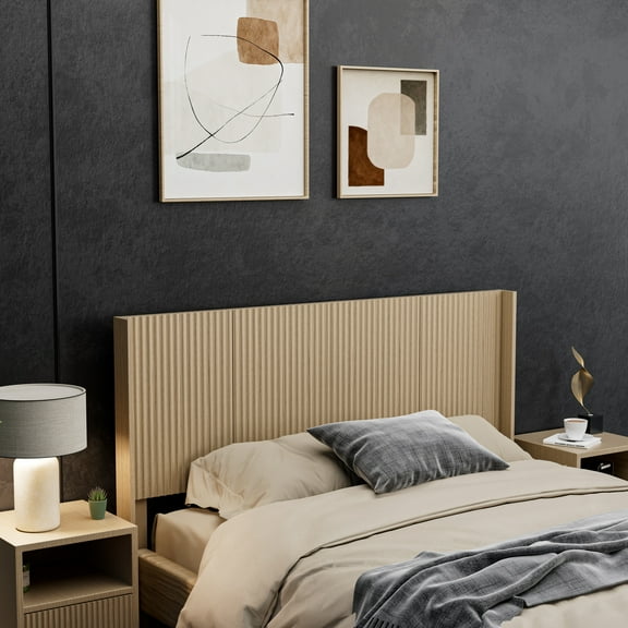 dokea Queen Size Natural Oak Wood Farmhouse Headboard - 64.4 Wide