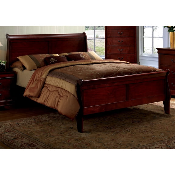 dokea Queen Size Sleigh Bed Cherry Solidwood Bedroom Furniture 88L x 62W x 47H