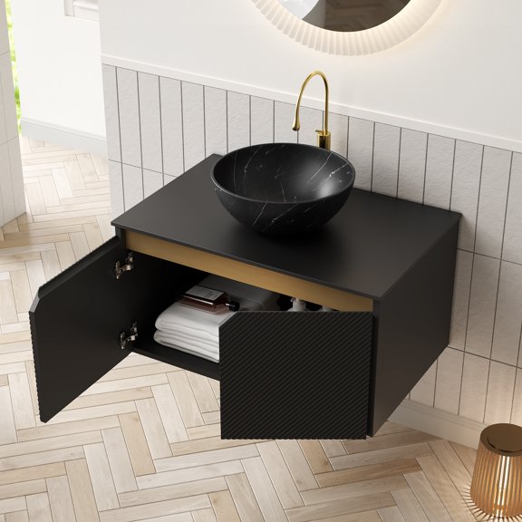 dokea RUBEN 30" Wall Mount Bathroom Vanity with Black Stone Top