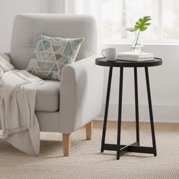 dokea Ranlo Modern Round Accent Table - Black Oak Veneer MDF 20" Piece - End Tables