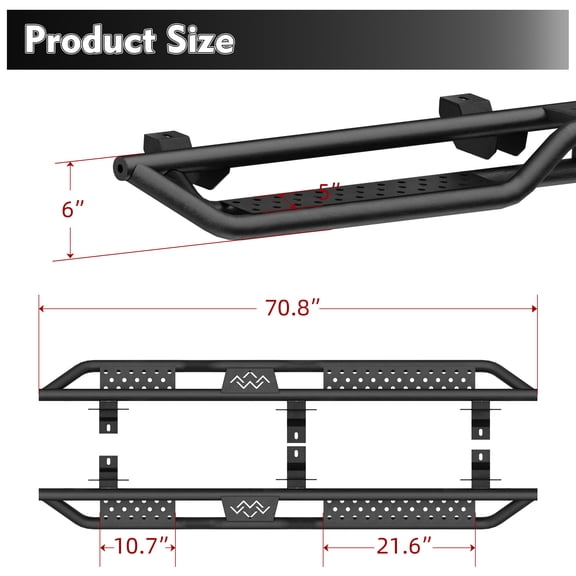 dokea Running Boards Side Steps for 2018-2026 Jeep Wrangler JL 4 Door (2PC)