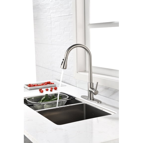 dokea Single Handle Kitchen Faucet - Brushed Nickel - 360 Rotation - Stainless Steel