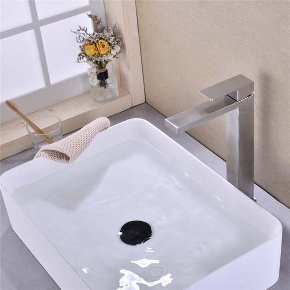 dokea Single Handle Sink Faucet - Brushed Nickel - Vanity Basin Mixer Tap
