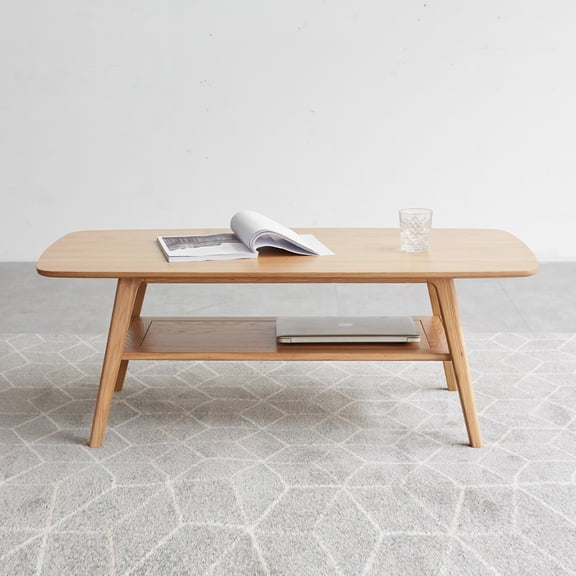 dokea Solid Wood Low Center Table - 80x50x44cm Storage Shelf