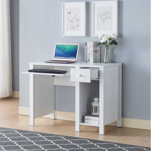 dokea Student Desk - 39 White Compact Home Office Writing Desk with One Drawer