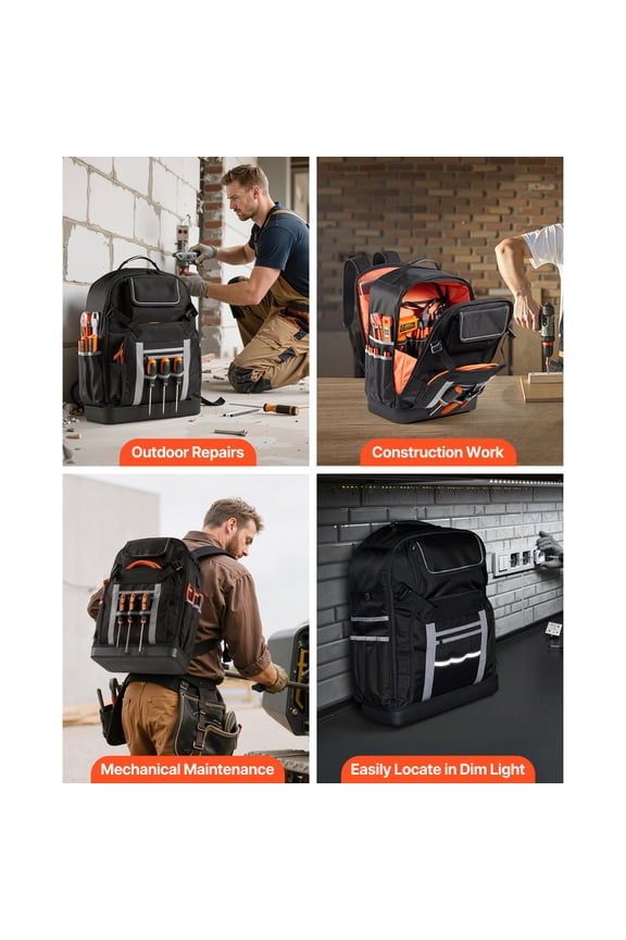 Tool Backpack 56 Pockets Jobsite Electrician Splash-Resistant 14.96''