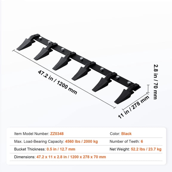 dokea Tractor Bucket Tooth Bar - 48 6 Teeth Heavy Duty for Loader Skidsteer